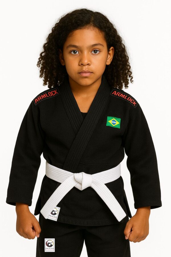 Kimono Jiu Jitsu Infantil Kids Preto+ faixa - Imagem 2