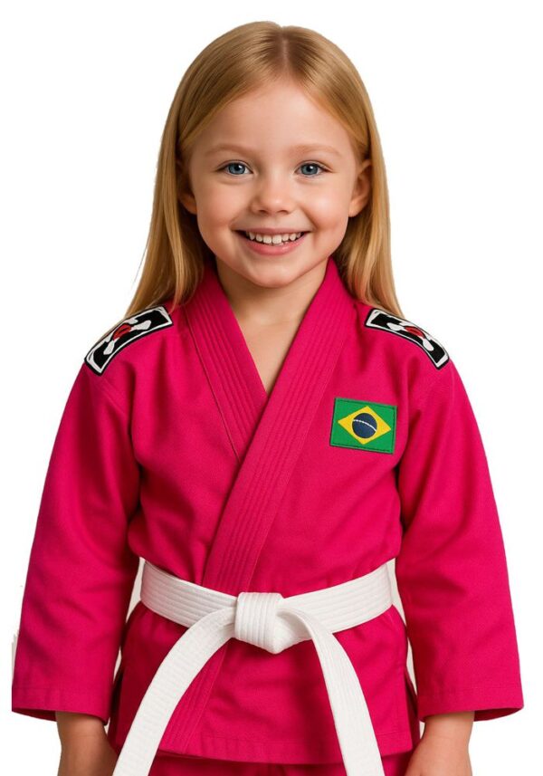 Kimono Judo Jiu Jitsu Infantil Kids Rosa+ faixa - Imagem 3